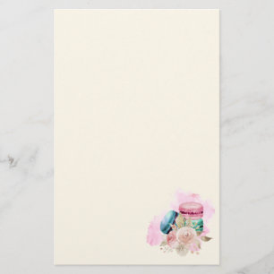 Colourful Macarons and Flowers Watercolor Stationery