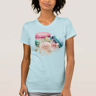 Colourful Macarons and Flowers Watercolor T-Shirt