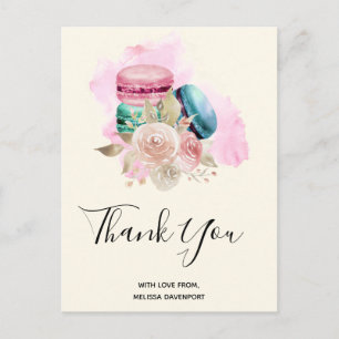 Colourful Macarons and Flowers Watercolor Thank Yo Postcard