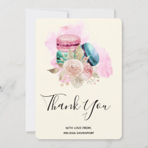 Colourful Macarons and Flowers Watercolor Thank Yo You Card