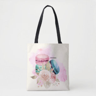 Colourful Macarons and Flowers Watercolor Tote Bag