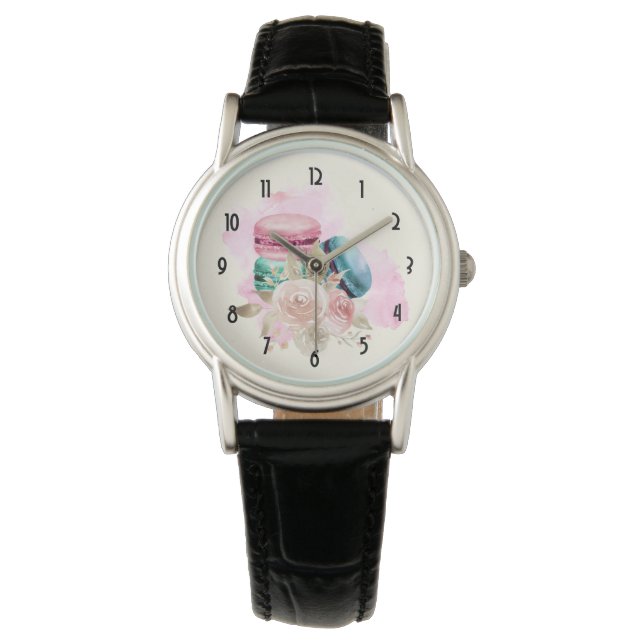Colourful Macarons and Flowers Watercolor Watch (Front)