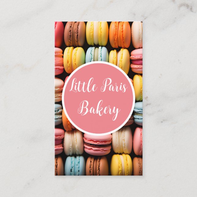 colourful macarons background bakery business card (Front)