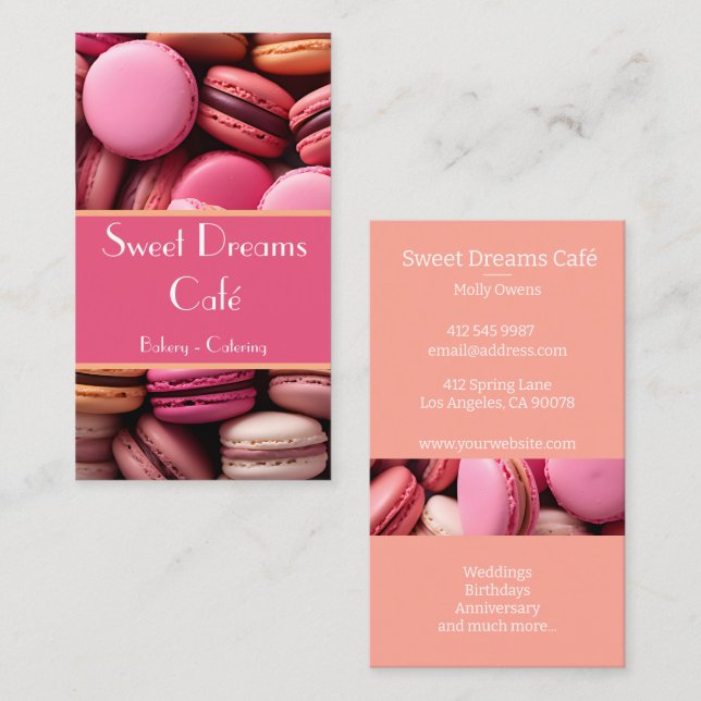 colourful macarons background bakery business card (Front/Back)