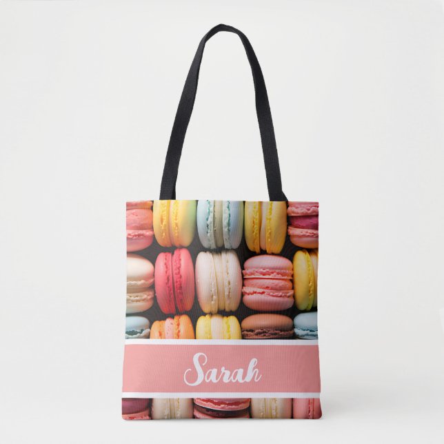 colourful macarons bakery individuel name tote bag (Front)