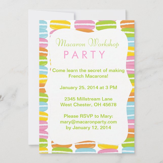 Colourful Macarons Party Invitation (Front)