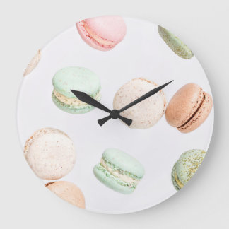 Colourful Macarons: Sweet Falling Pattern. Large Clock