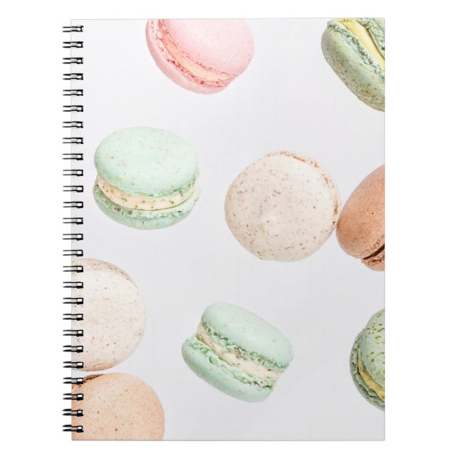 Colourful Macarons: Sweet Falling Pattern. Notebook (Front)