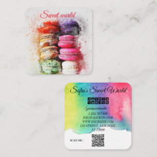 Colourful Macarons Sweets Qr Code Modern Square Bu Business Card