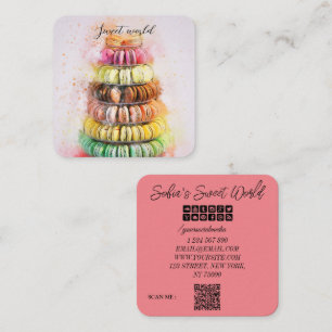 Colourful Macarons Sweets Qr Code Modern Square Bu Square Business Card