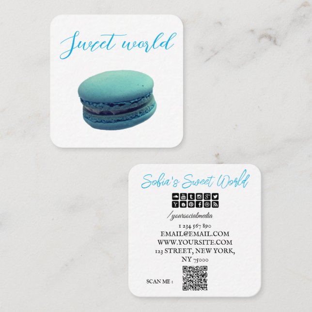 Colourful Macarons Sweets Qr Code Modern Square Square Business Card (Front/Back)
