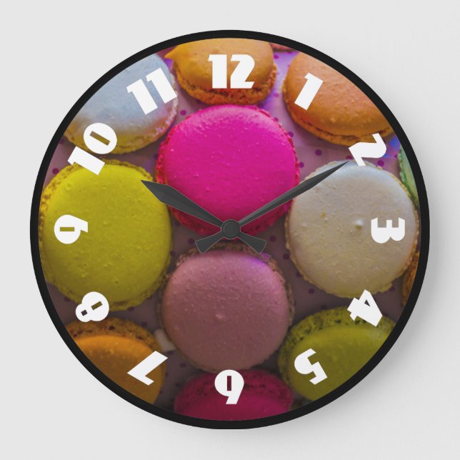 Colourful Macarons Tasty Baked Dessert Large Clock (Front)