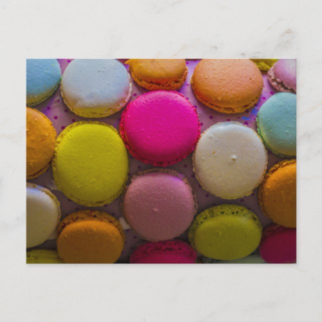 Colourful Macarons Tasty Baked Dessert Postcard (Front)