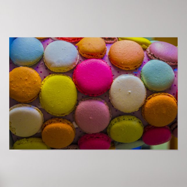 Colourful Macarons Tasty Baked Dessert Poster (Front)