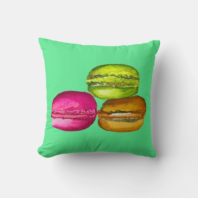 Colourful Macarons watercolor art funky Cushion (Front)