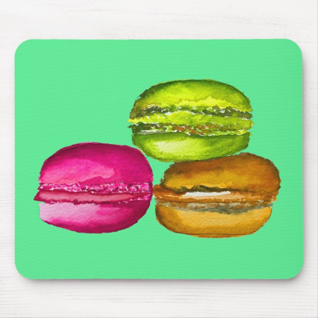 Colourful Macarons watercolor art funky Mouse Mat (Front)
