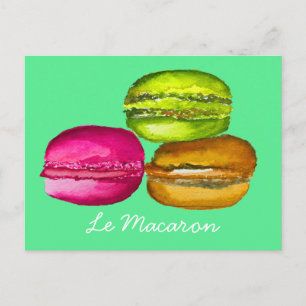 Colourful Macarons watercolor art funky Postcard