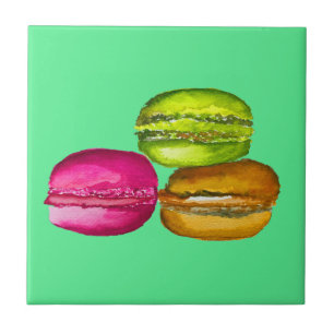 Colourful Macarons watercolor art funky Tile