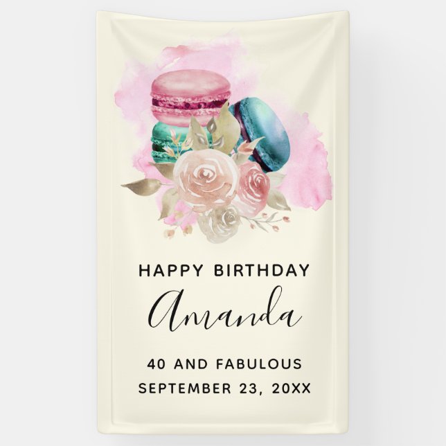Colourful Macarons Watercolor Happy Birthday Banne Banner (Vertical)