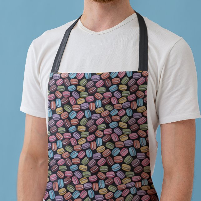 Colourful Macaroon Cookies Pattern on Black Apron (Creator Uploaded)