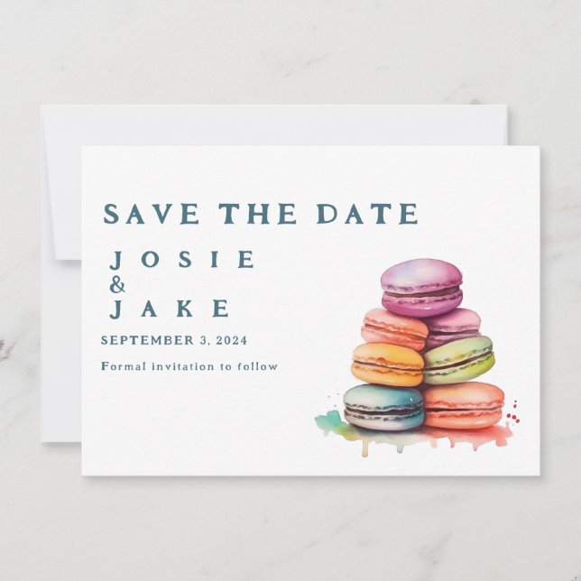 Colourful macaroons Save the Date (Front)