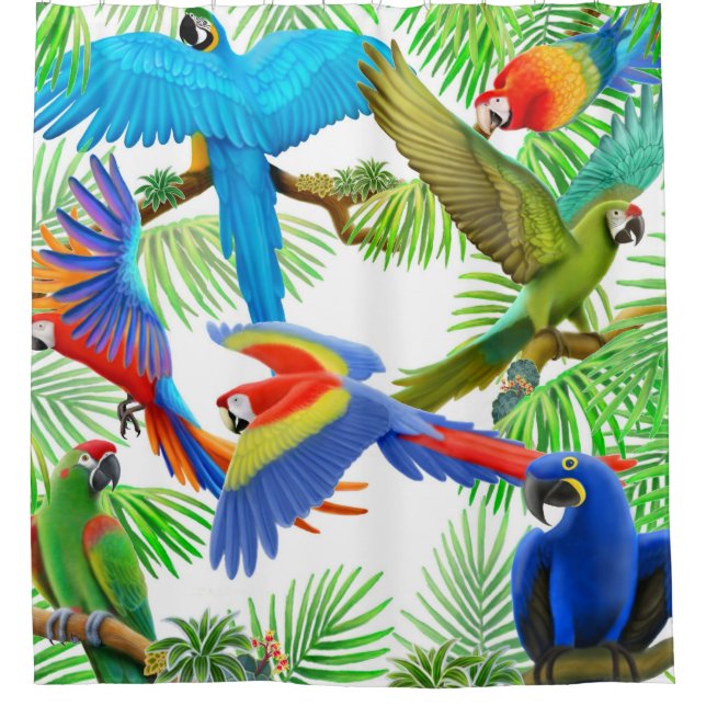 Colourful Macaw Jungle Parrots Shower Curtains (Front)