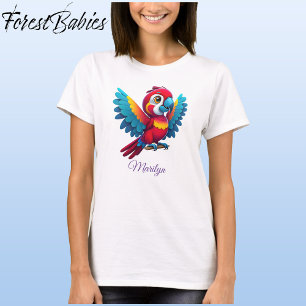 Colourful Macaw Parrot Bird Cartoon Graphic Cotton T-Shirt