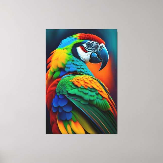 Colourful Macaw Parrot Bird Painting Canvas Print (Front)