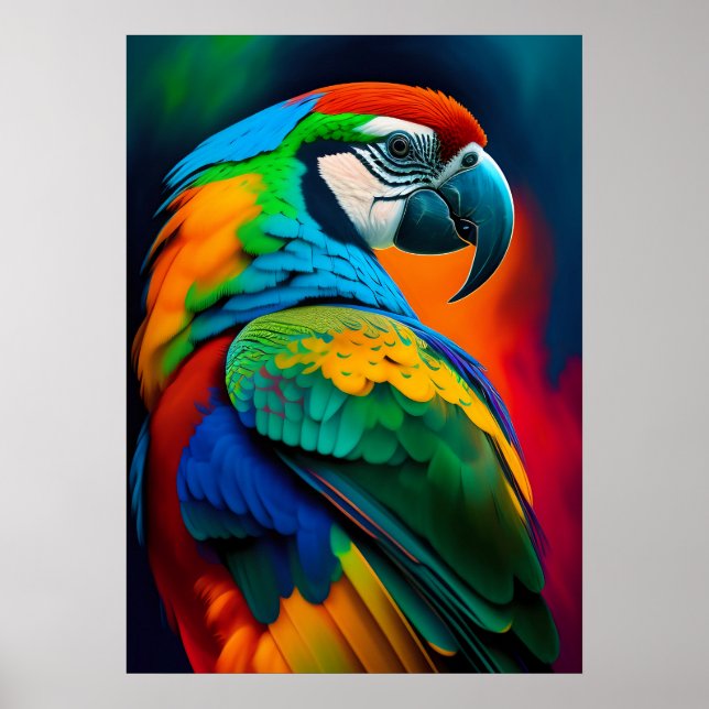 Colourful Macaw Parrot Bird Painting Poster (Front)