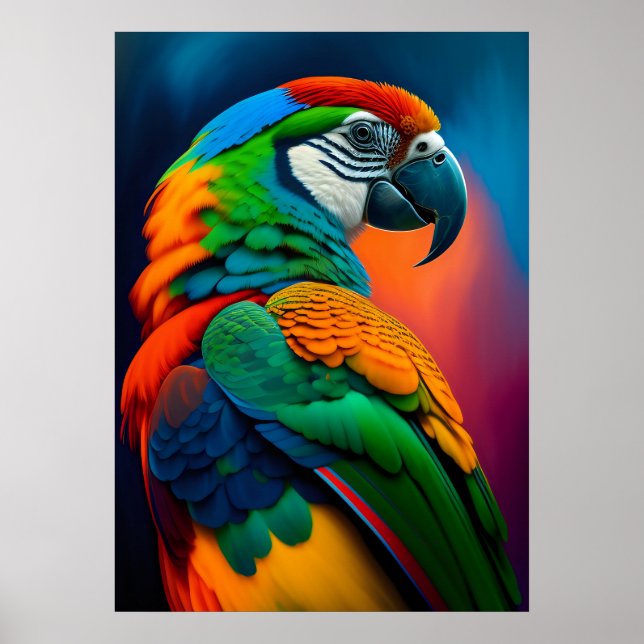 Colourful Macaw Parrot Bird Painting Poster (Front)