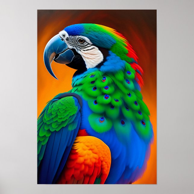 Colourful Macaw Parrot Bird Painting Poster (Front)
