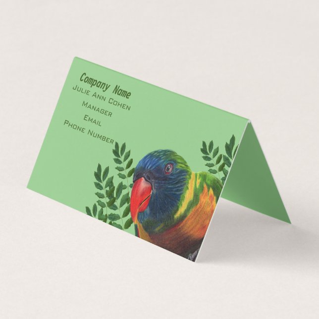 Colourful Macaw Parrot Green Leaves Red Beak Business Card (Front)