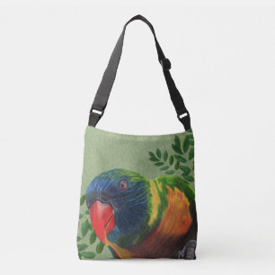 Colourful Macaw Parrot Sitting in Green Leafy Plan Crossbody Bag