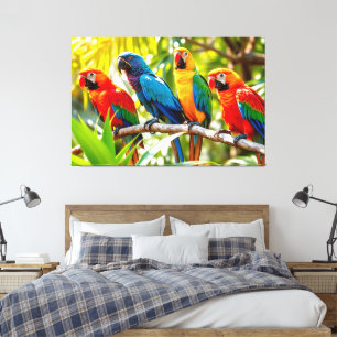 Colourful Macaw Parrots Bird Art Canvas Print
