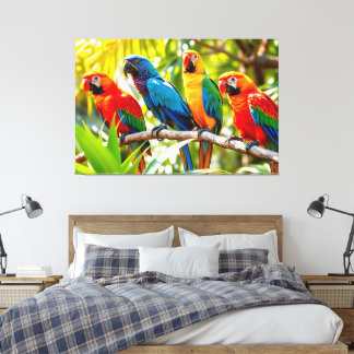 Colourful Macaw Parrots Bird Art Canvas Print