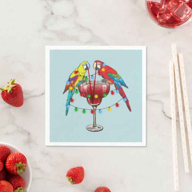 Colourful Macaw Parrots Drinking Red Wine Napkin (Insitu)