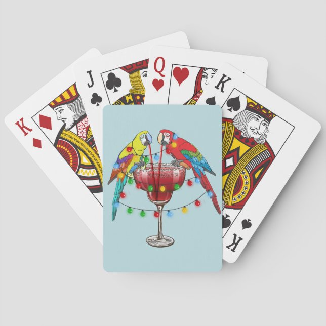 Colourful Macaw Parrots Drinking Red Wine Playing Cards (Back)