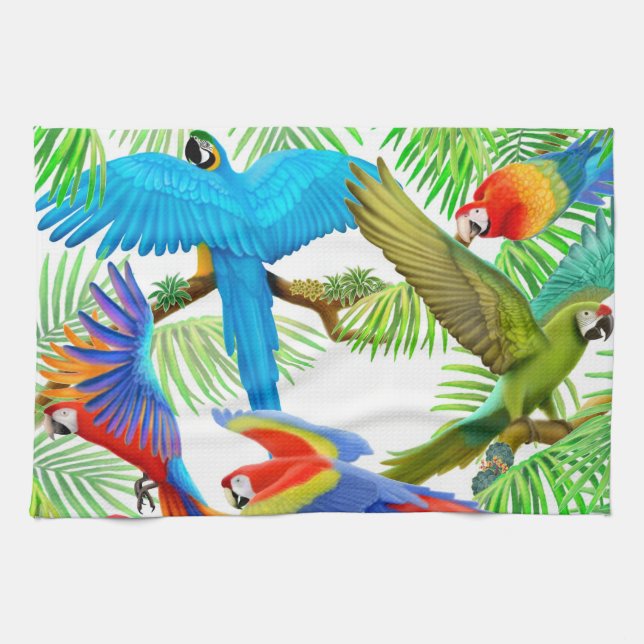 Colourful Macaw Parrots Kitchen Towel (Horizontal)