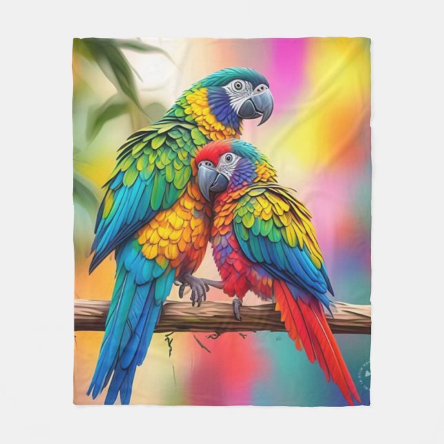 Colourful Macaw Parrots On A Branch-45739 Fleece Blanket (Front)