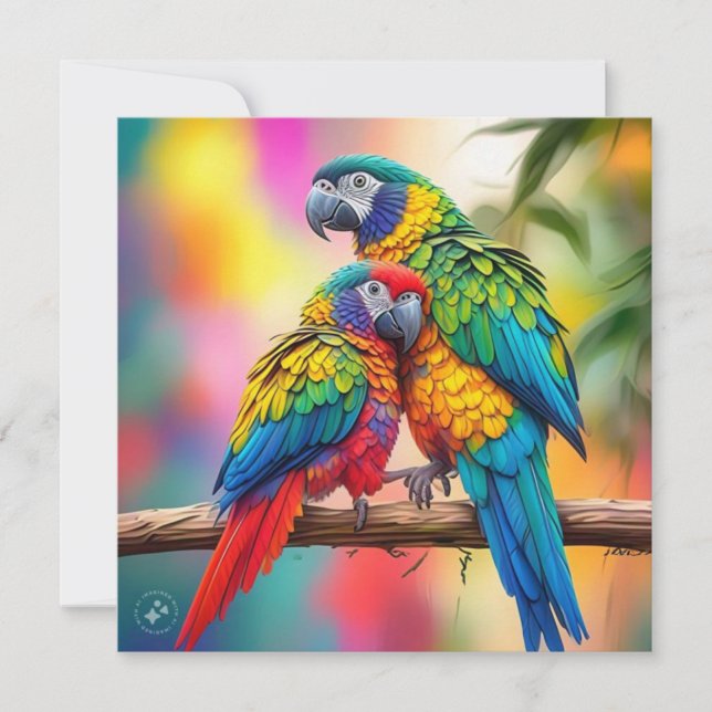 Colourful Macaw Parrots On A Branch-45739 Invitation (Front)