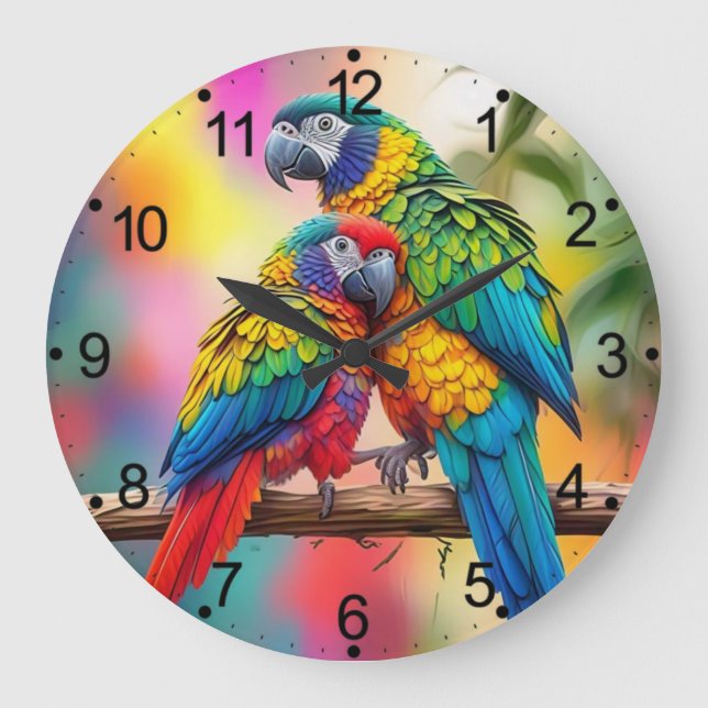 Colourful Macaw Parrots On A Branch-45739 Large Clock (Front)