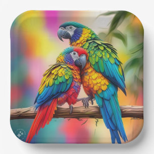 Colourful Macaw Parrots On A Branch-45739 Paper Plate
