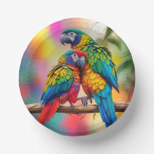 Colourful Macaw Parrots On A Branch-45739 Paper Plate