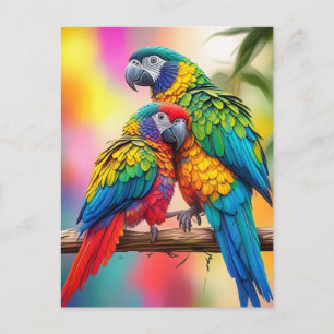 Colourful Macaw Parrots On A Branch-45739 Postcard