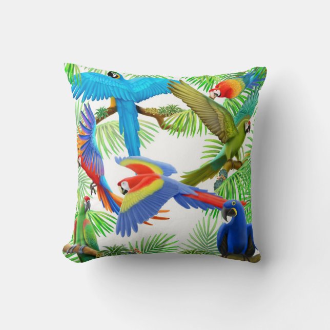 Colourful Macaw Parrots Pillow (Front)