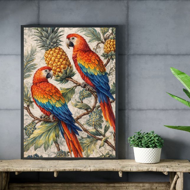 Colourful Macaw Parrots with Pineapples Poster (Creator Uploaded)