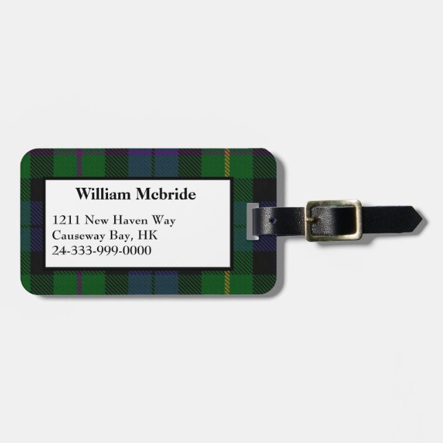 Colourful MacBride Tartan Plaid Luggage Tag (Front Horizontal)