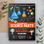 Colourful Mad Science Kids Birthday Party Invitation<br><div class="desc">Amaze your guests with this cool science birthday party invitation featuring colourful laboratory equipment and cute kids against a chalkboard background. Simply add your event details on this easy-to-use template to make it a one-of-a-kind invitation. Flip the card over to reveal a colourful stripes pattern on the back of the...</div>