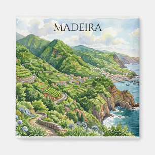 Colourful Madeira Portugal Watercolor Painting Magnet