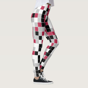 Colourful Magenta Black Grey Geometric Pattern Leggings